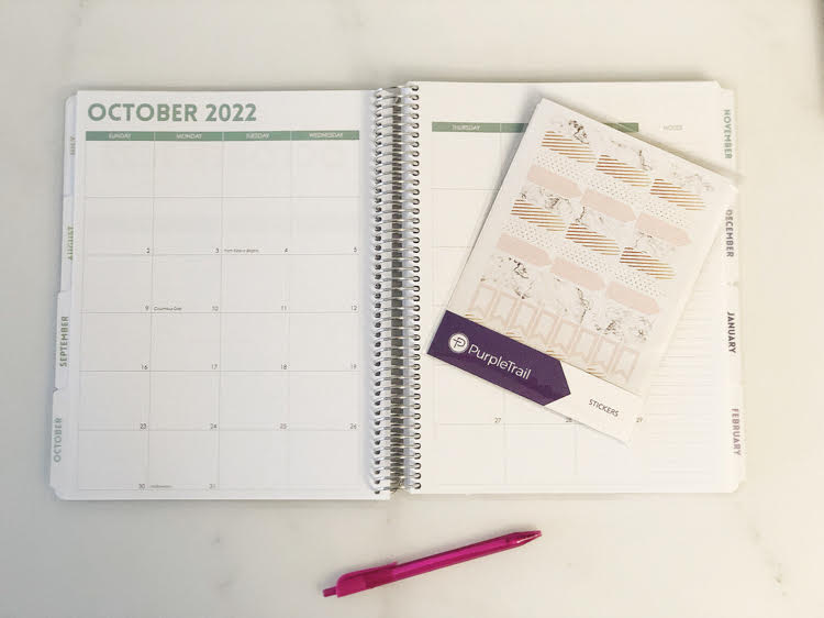 Purple Trail monthly planner pages