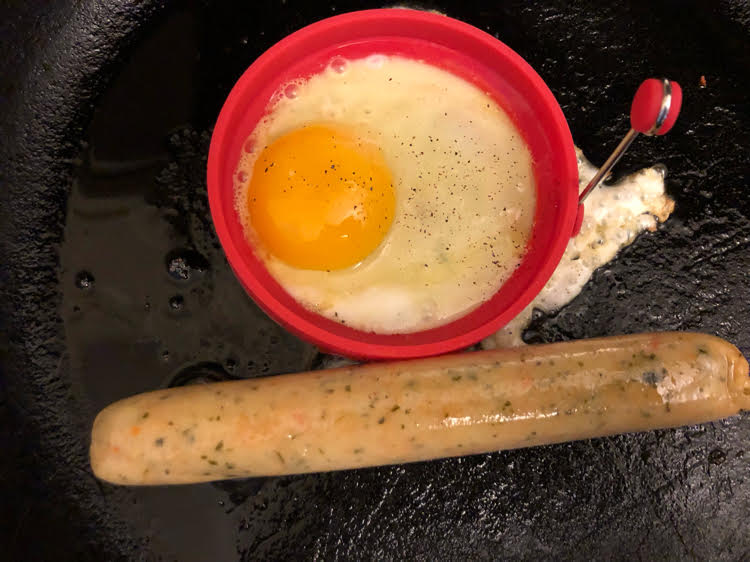 A fried egg with a Big Brat Veggie Link makes a tasty breakfast