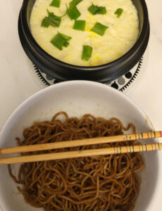 Korean steamed eggs and noodles