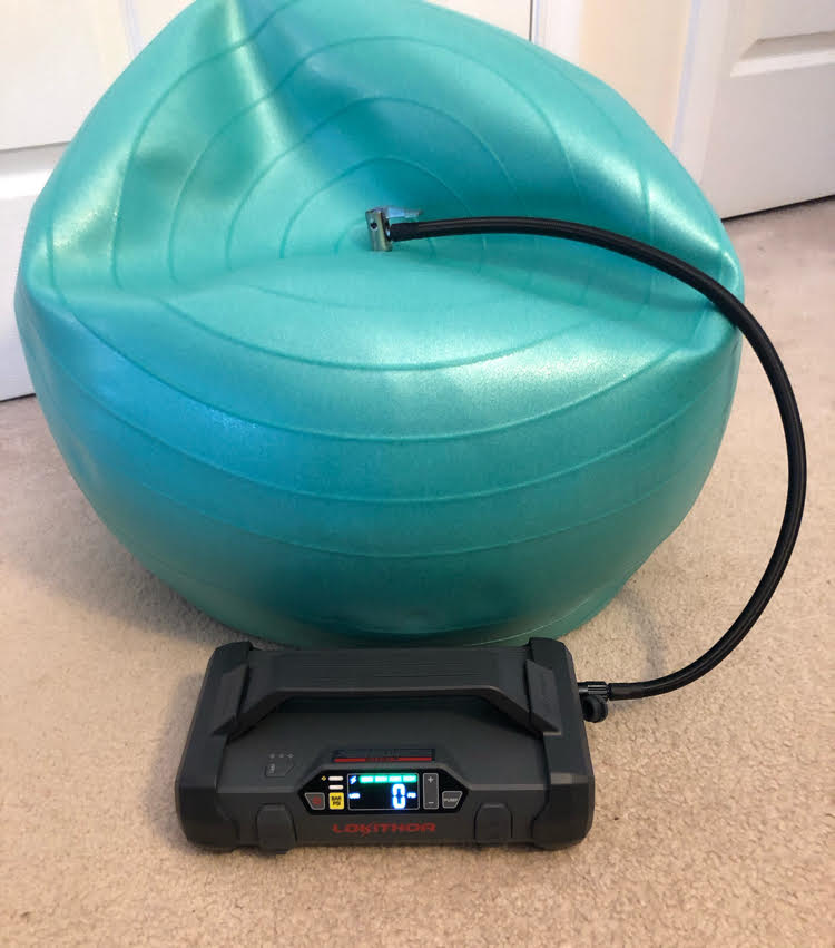 Lokithor JA300 being used to inflate a stability ball.