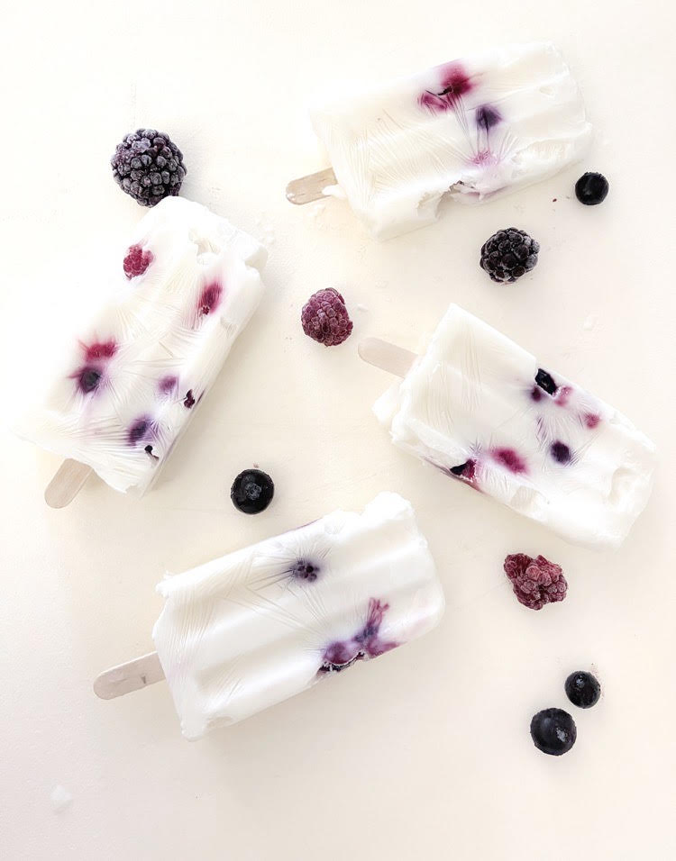 I made these delicious vanilla yogurt and berry popsicles using silicone molds I got from Amazon.