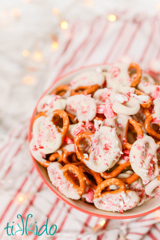 I love these easy and delicious chocolate peppermint covered pretzels!