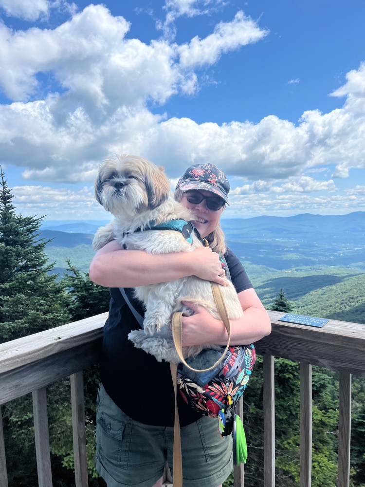 Lauren with her Shih Tzu in Stpwe, Vermont