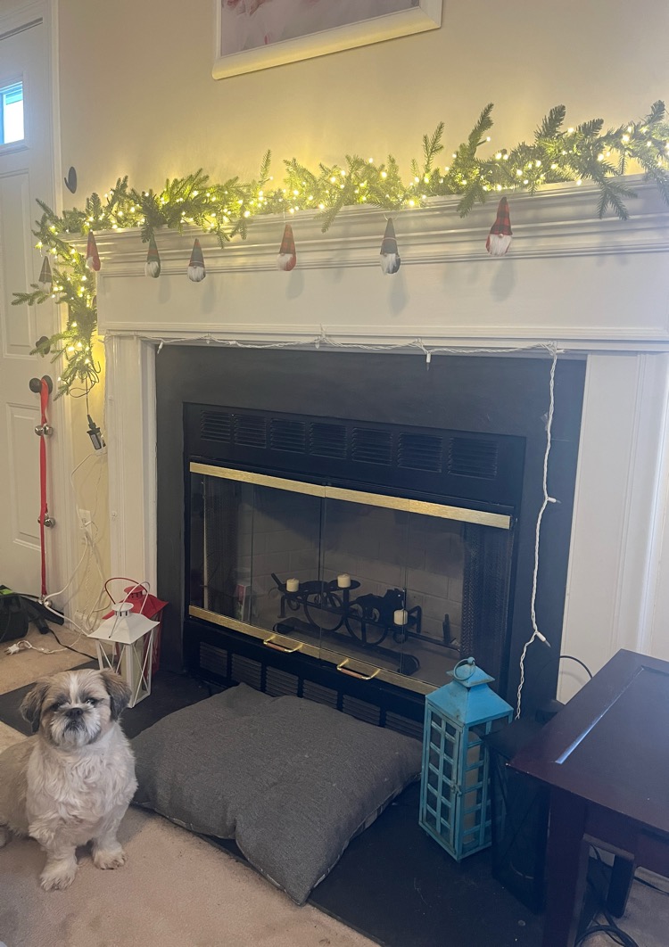 My lighted fireplace mantel.