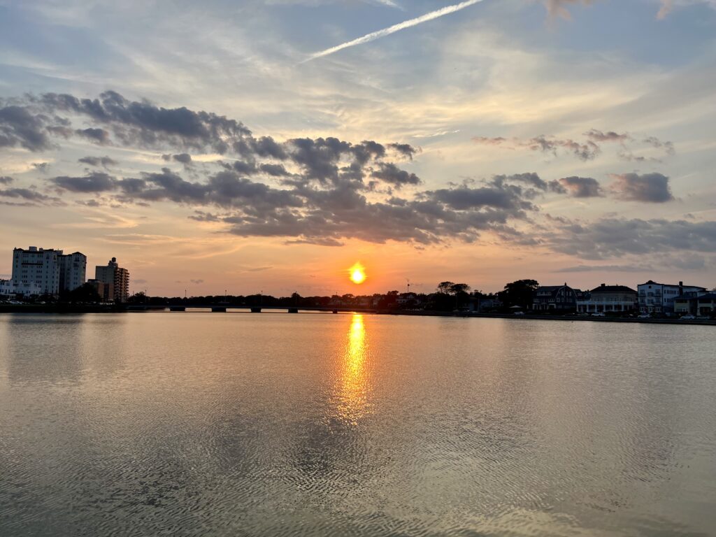 sunset over lake in Asbury Park, NJ