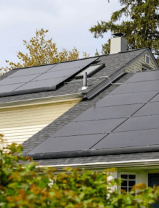 black solar panels installed on residential home roof