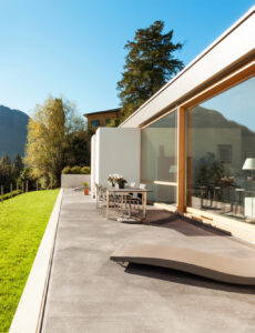 beautiful concrete patio wit a gorgeous view