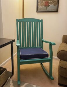 a rocking chair painted in Sherwin Williams Raging Sea
