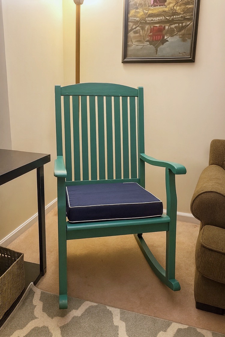 a rocking chair painted in Sherwin Williams Raging Sea