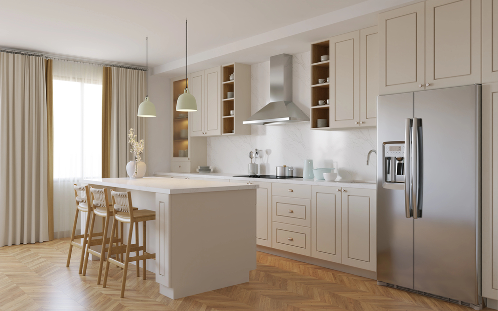 white kitchen with wood floors