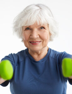 senior, woman, hand dumbbells