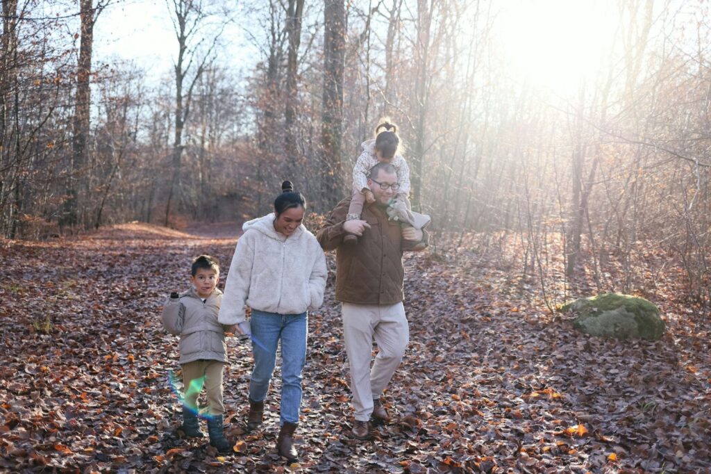 family, walk, woods