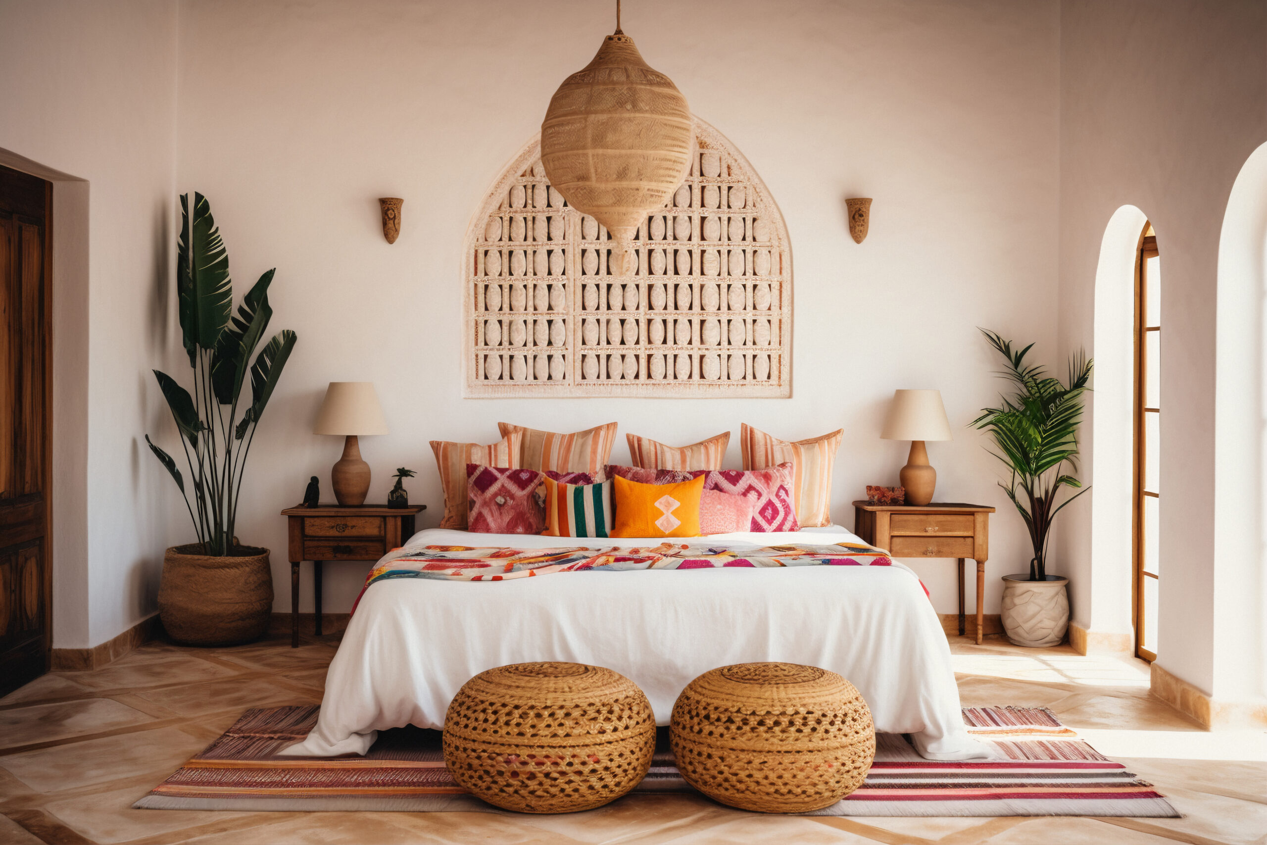 bedroom with boho rug