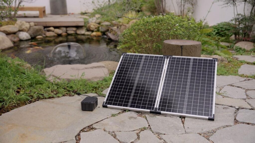 koi pond with solar filter, pump