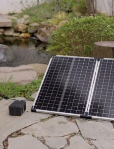 koi pond with solar filter, pump