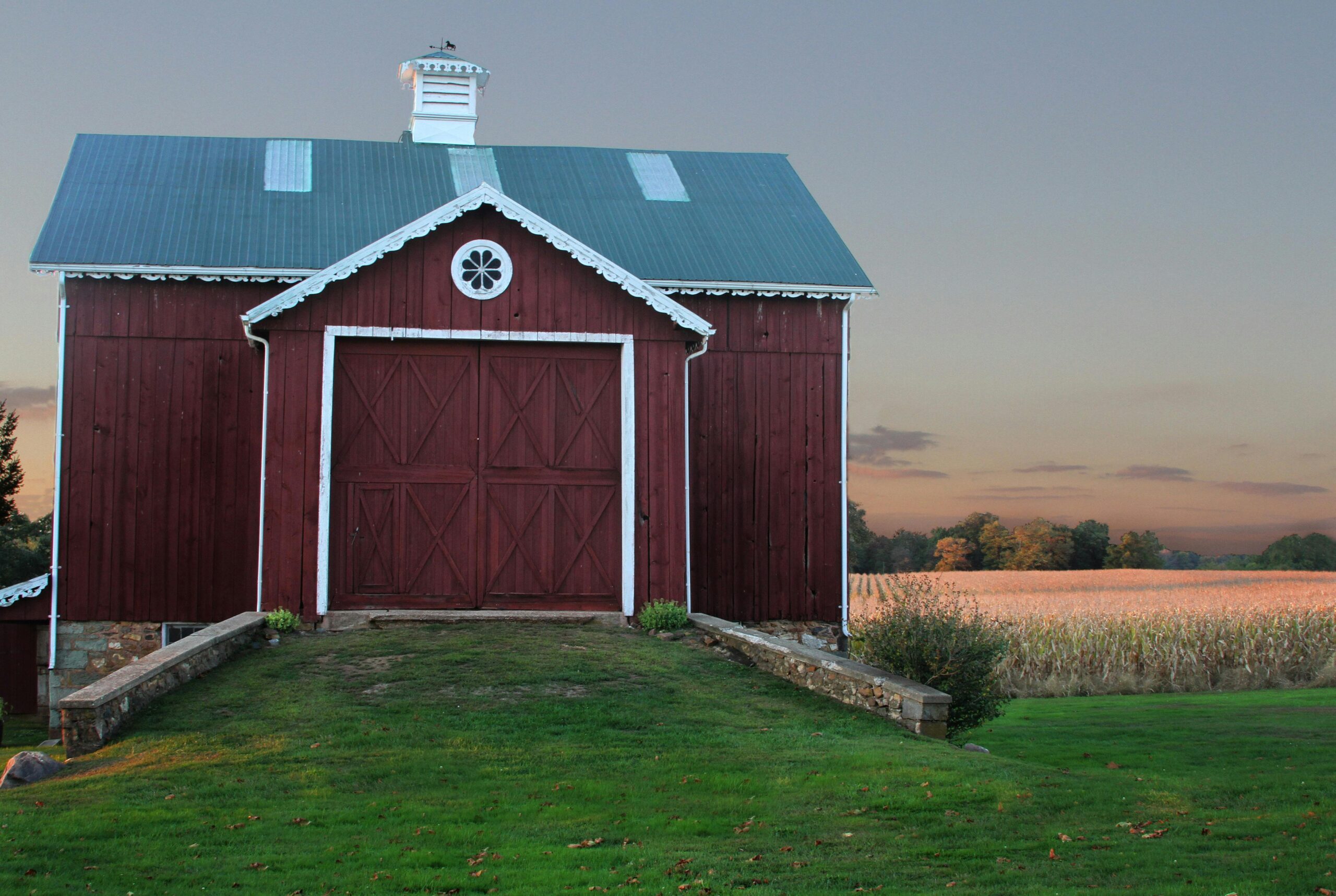barn, field, lawn
