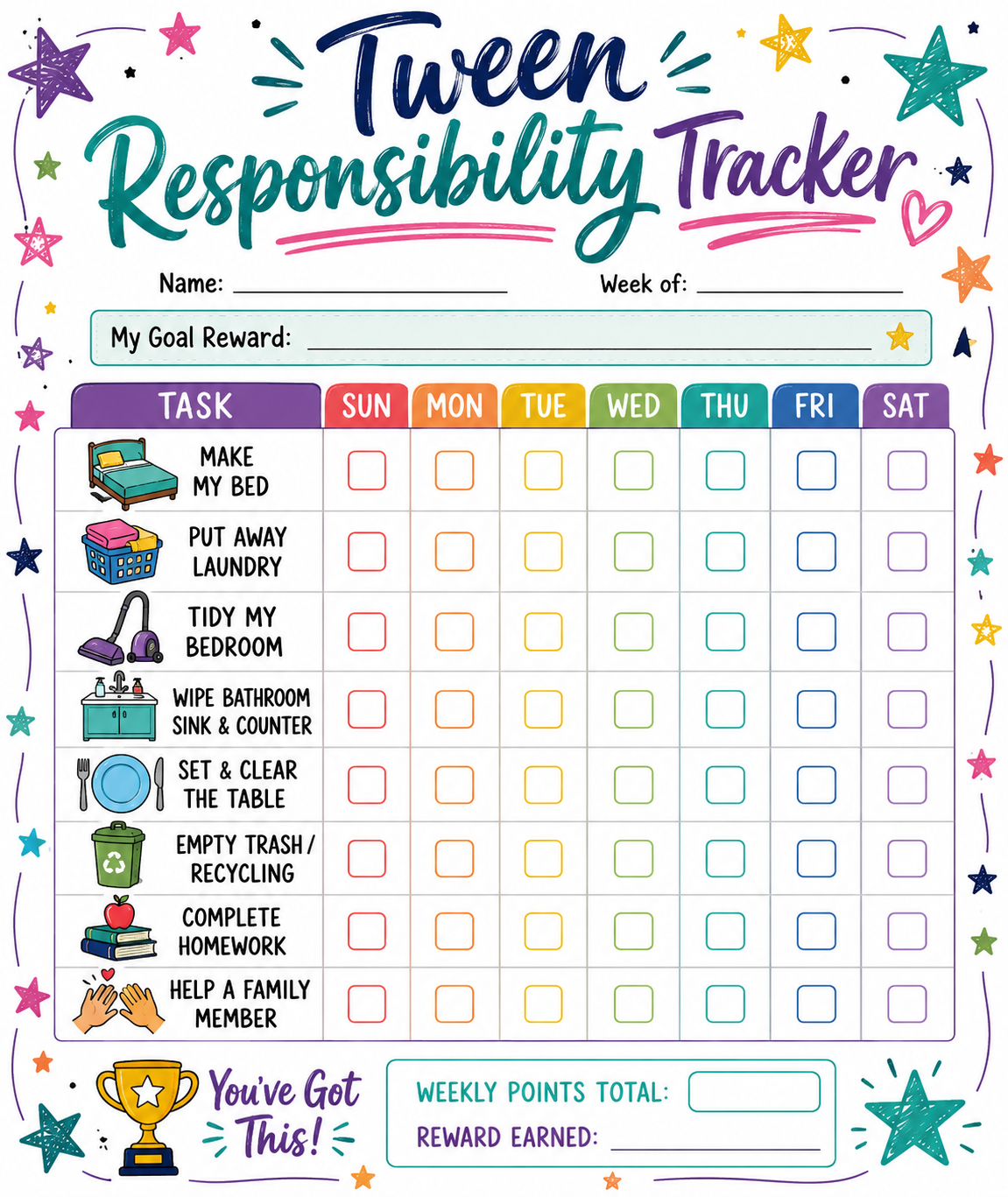 Tween chore chart