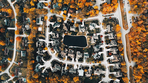 aerial photo, suburban neighborhood