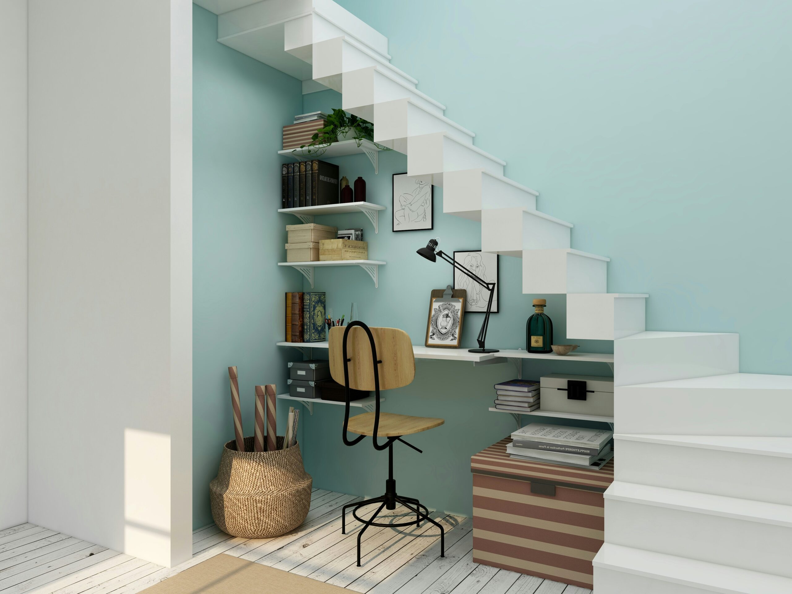 desk nook underneath stairs