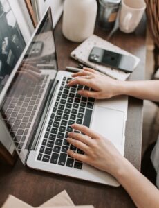 woman, keyboard, desk