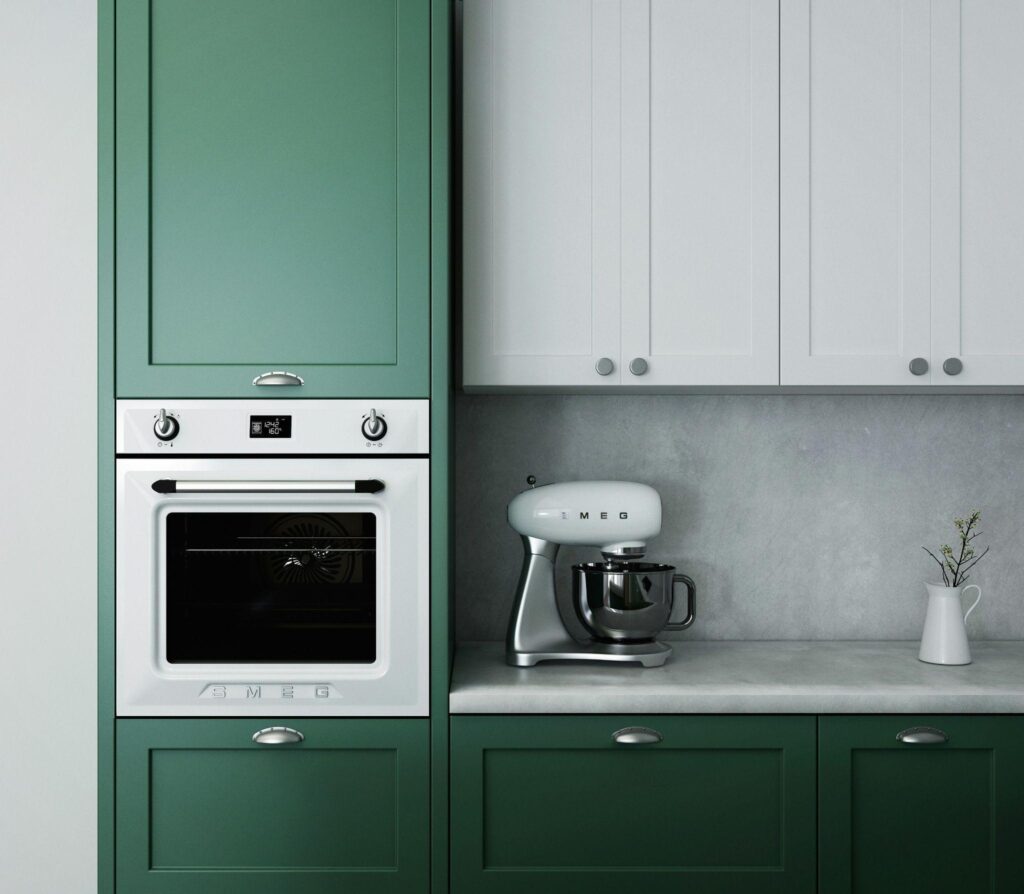 Miele steam oven, green cabinetry