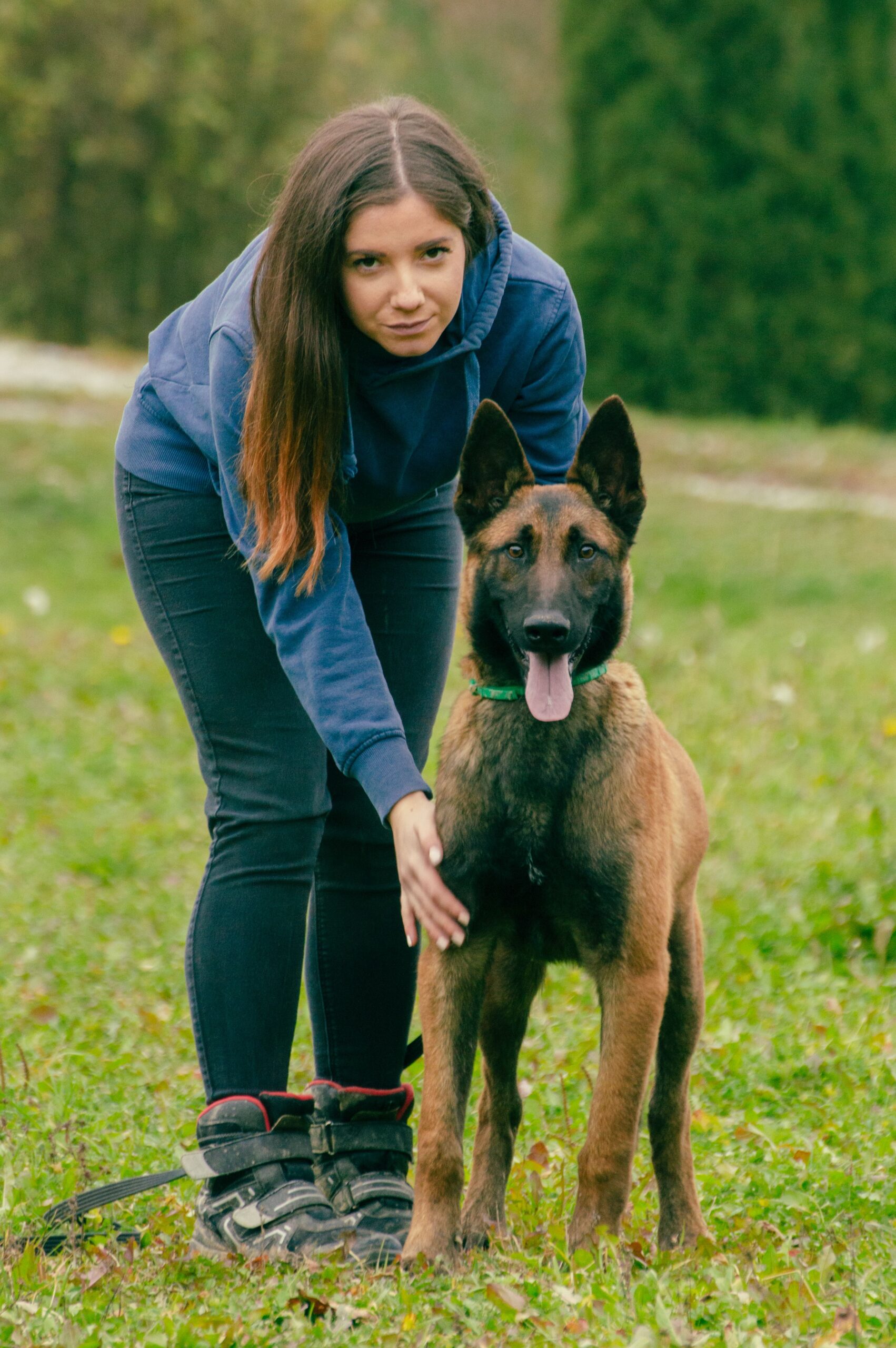 woman, German shepherd