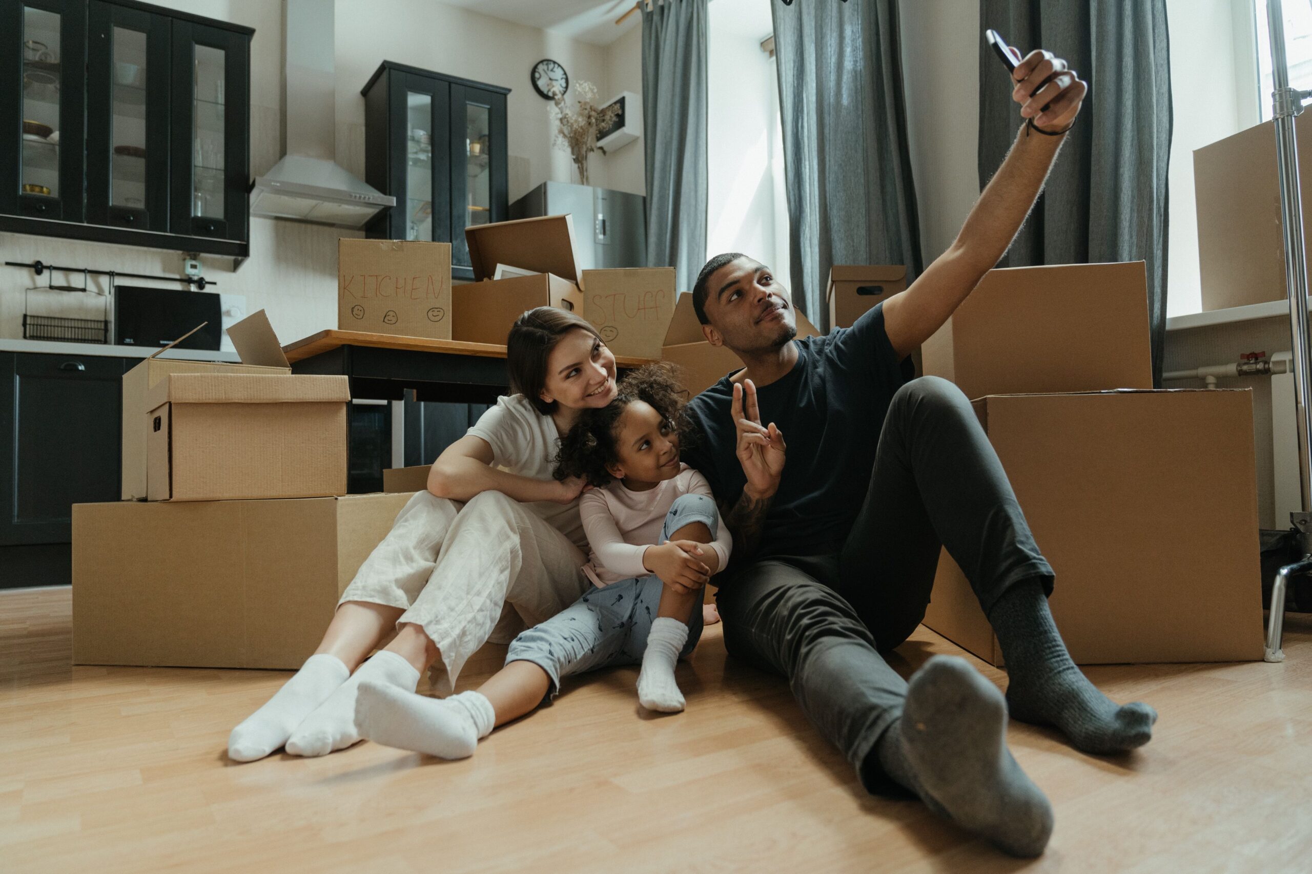 family, moving boxes