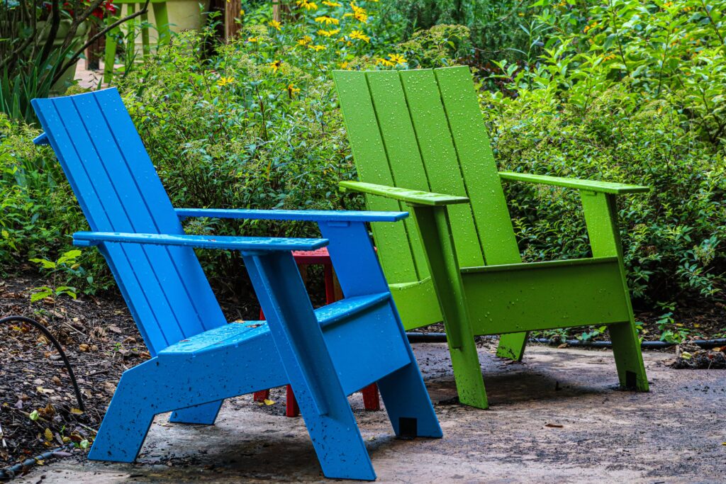 wood patio furniture with white cushions