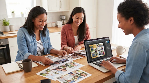 Parents creating a yearbook