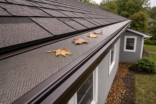 roof and gutter with leaves