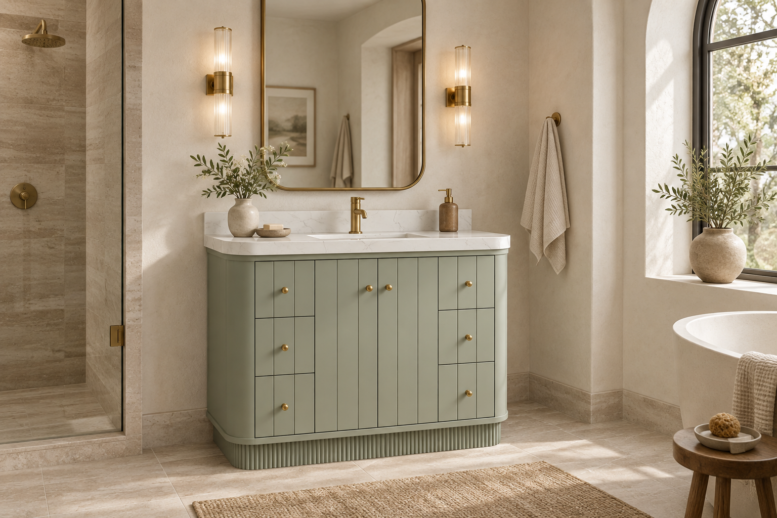 A beautiful evergreen bathroom in a luxury bathroom