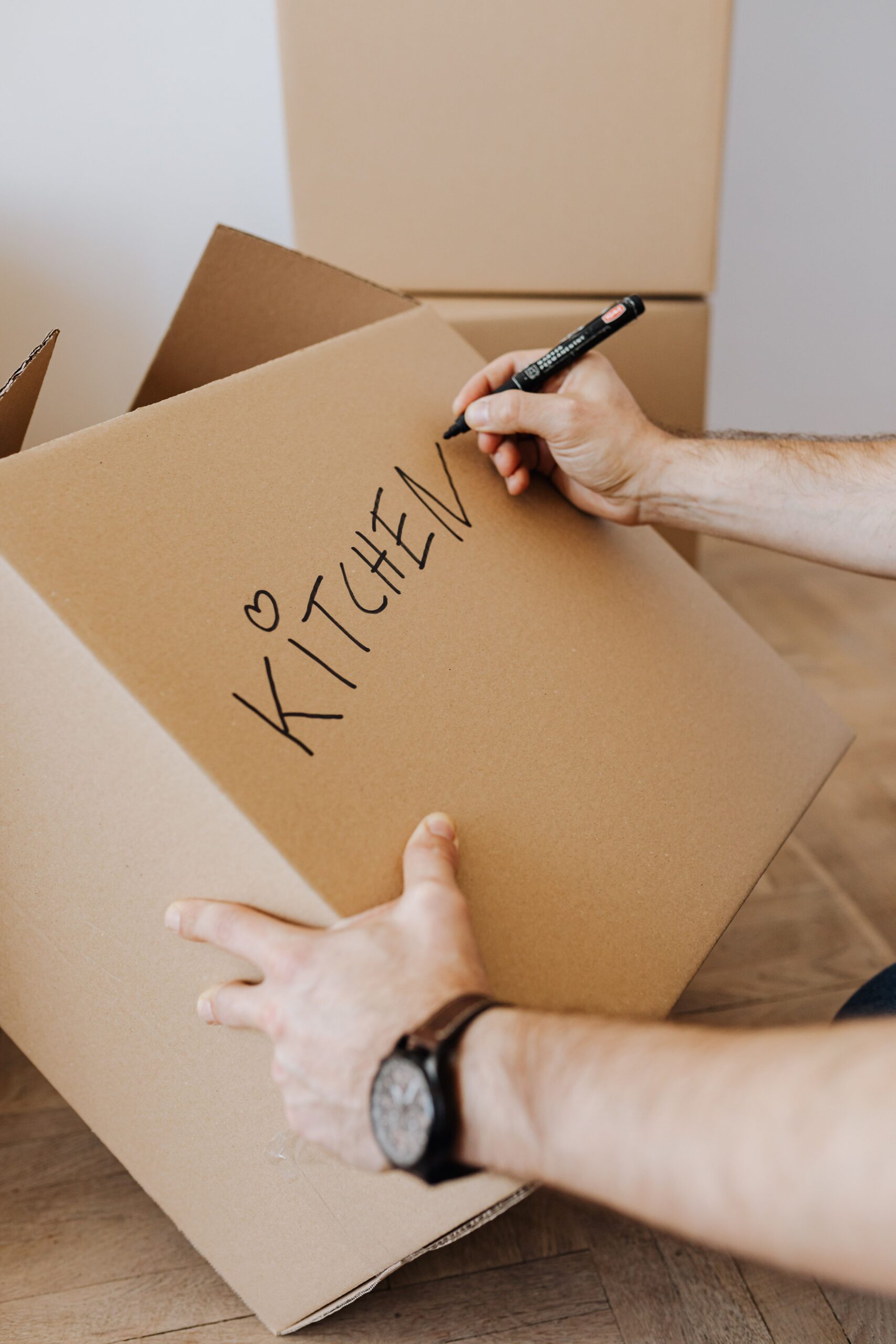 moving box marked kitchen