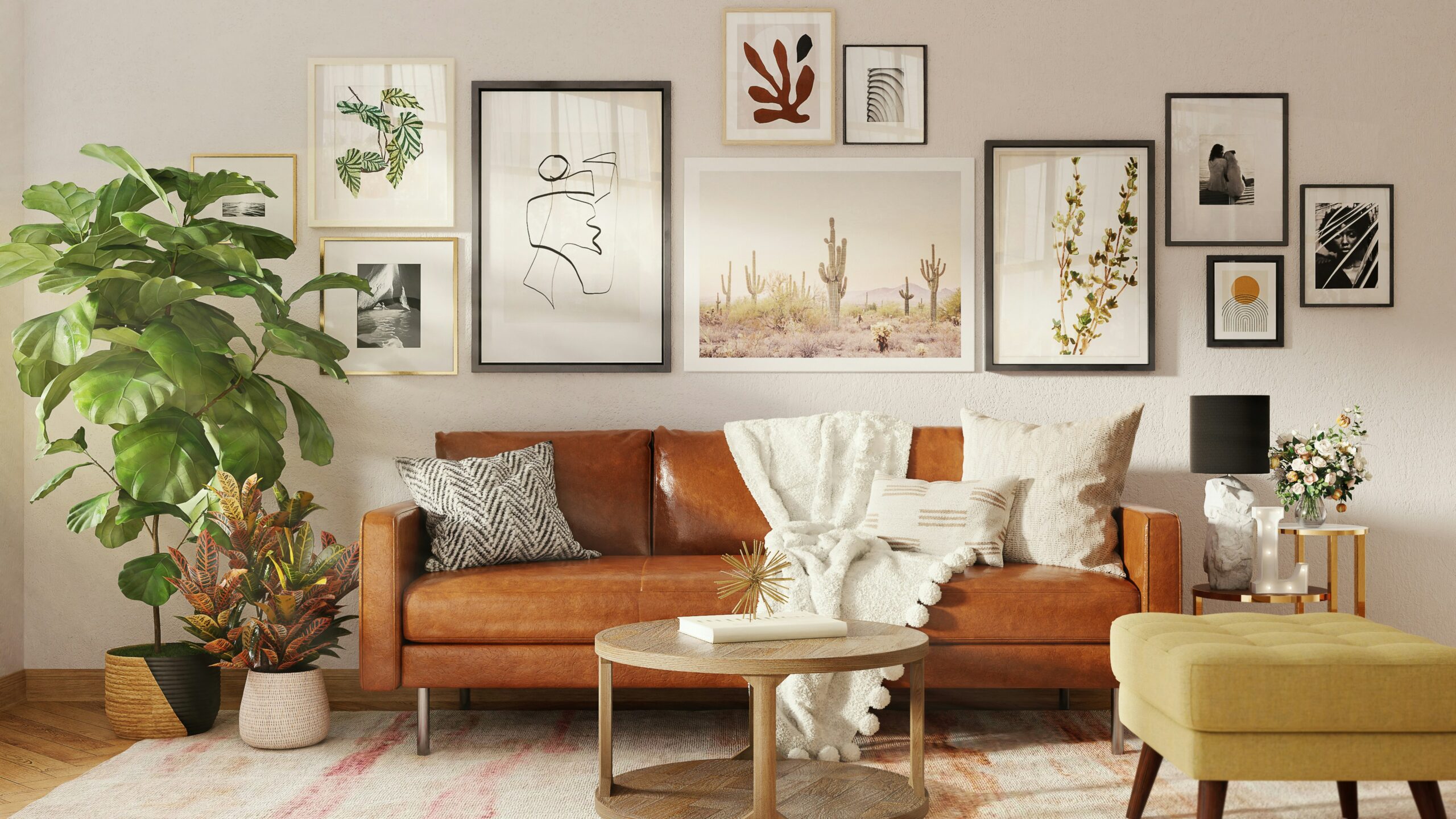living room with beautiful frame wall art
