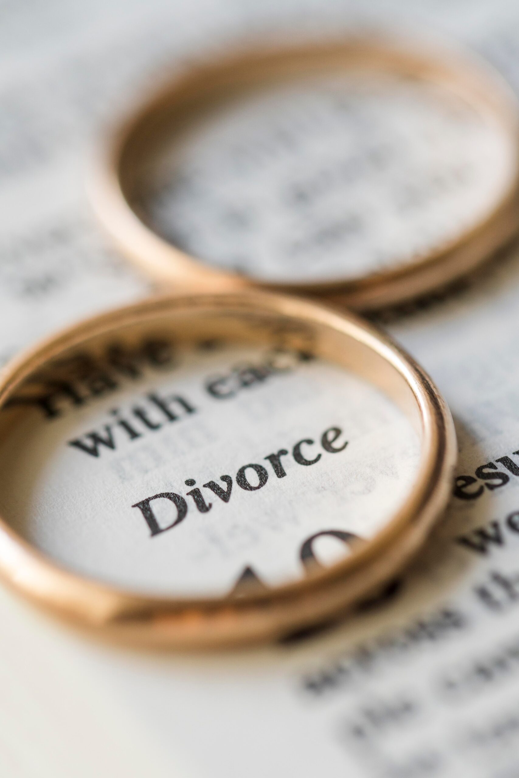 two wedding rings over the word divorce in a document